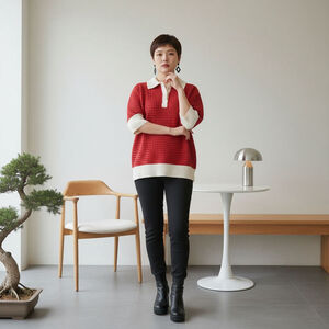 Women's Downeast Coastal PreppyRed & White Knit Polo Sweater S